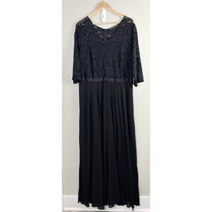 Miusol Black Formal Dress Maxi Length‎ 3XL Flowy Lace Chiffon Short Sleeve Fairy